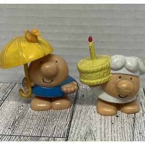 Vintage 1981 Ziggy PVC Figures Lot Knickerbocker Umbrella Duck & Chef Cake